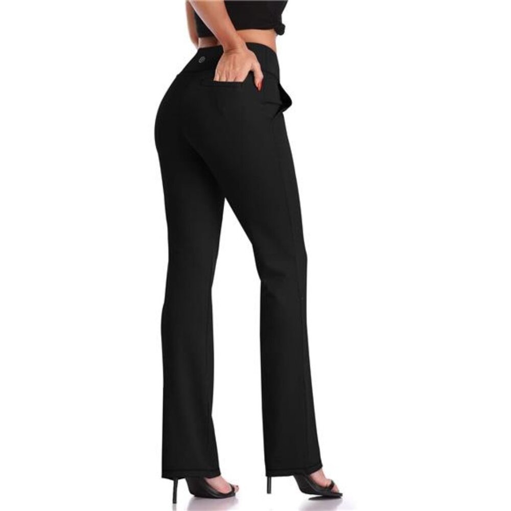 Bootcut Yoga Pants‎ for Women - Tummy Control, High Waist, 4-Way Stretch, Black